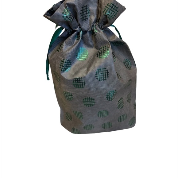 Gift Bag Large Gray with Green Polka Dots Ribbon Tie - Picture 4 of 4